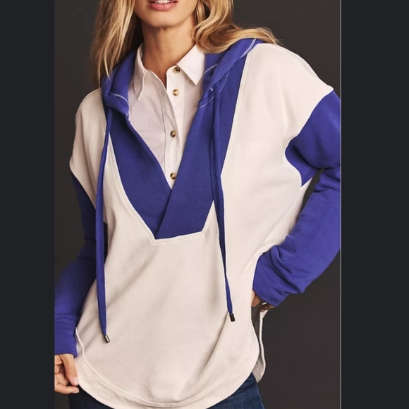 Pilcro Blue and White Oversized Polo Sweatshirt - Picture 1 of 5